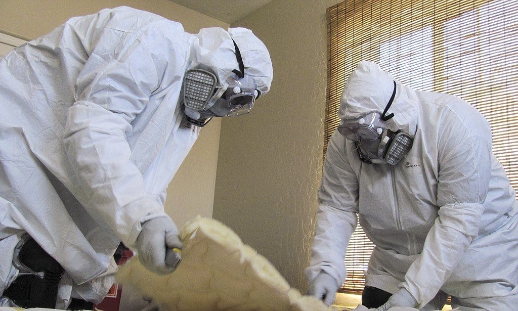 Specialists performing biohazard cleanup.