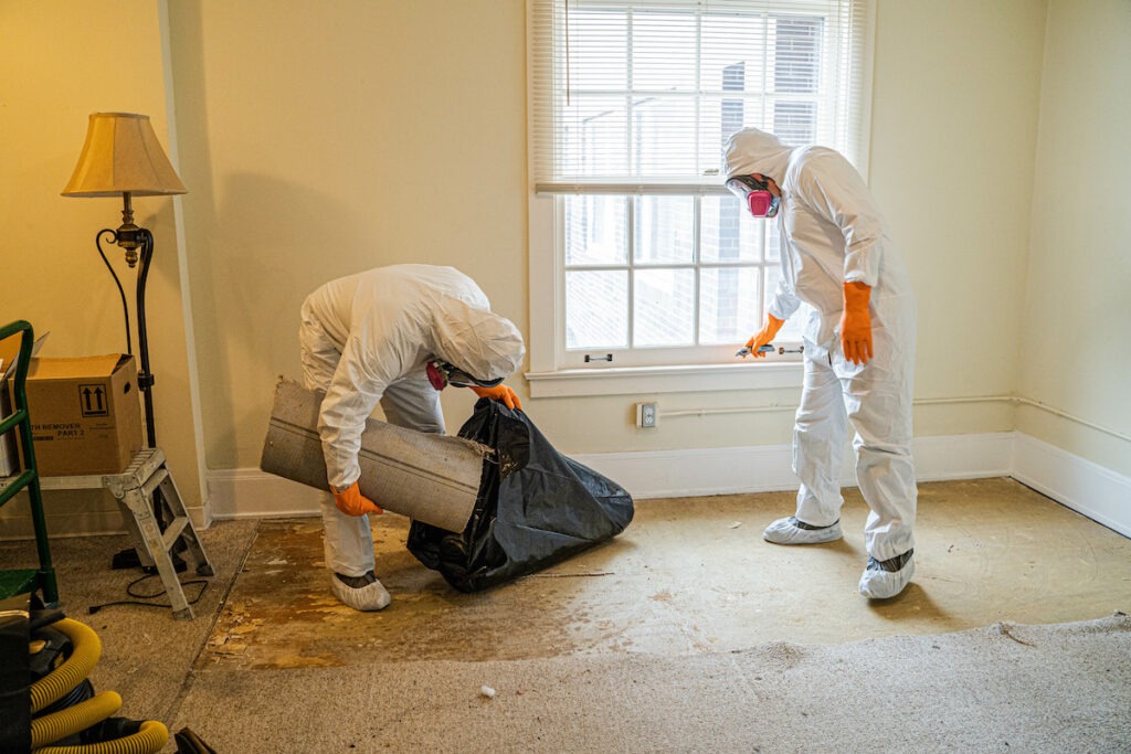 Specialists performing biohazard cleanup.